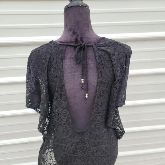a.n.a Lace Swimsuit Cover-Up Dress Black Stretch Lace Open Back Tie Size S - Picture 6 of 8